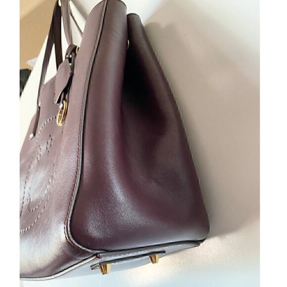 Anya Hindmarch Ebury Smiley Shopper Tote Small Leather Burgundy Perforated $1295 - Picture 11 of 15